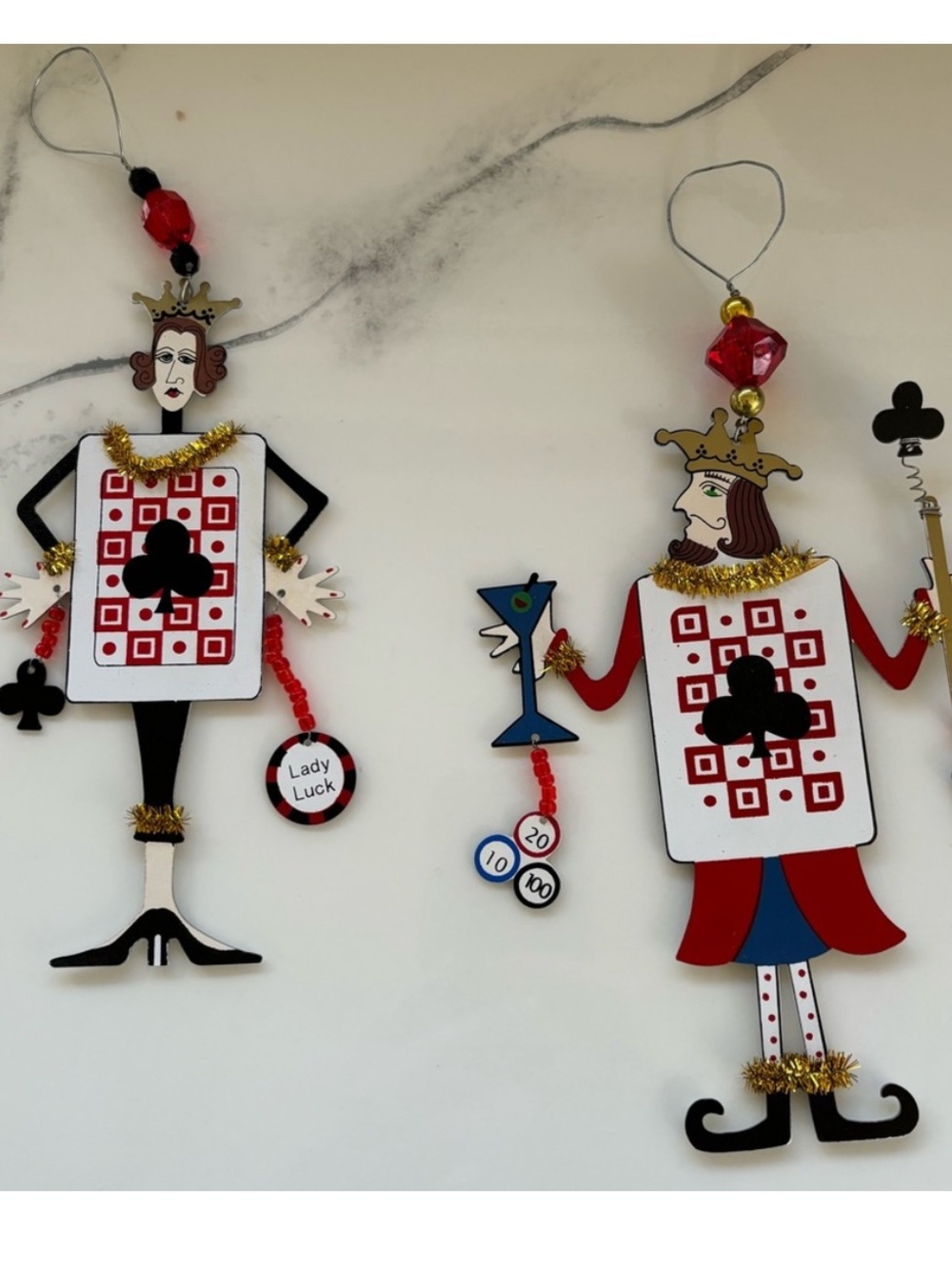 Karen Rossi Silvestri Metal Art King and Queen of Clubs Painted Hanging Decor
